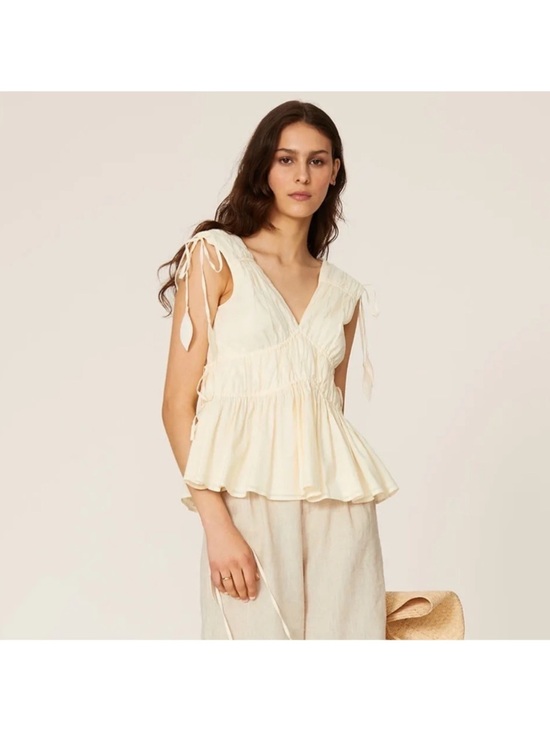 Tory Burch Tops - Tory Burch New Ivory Sleeveless Smocked Peplum Tie Top - Size 14 NWOT